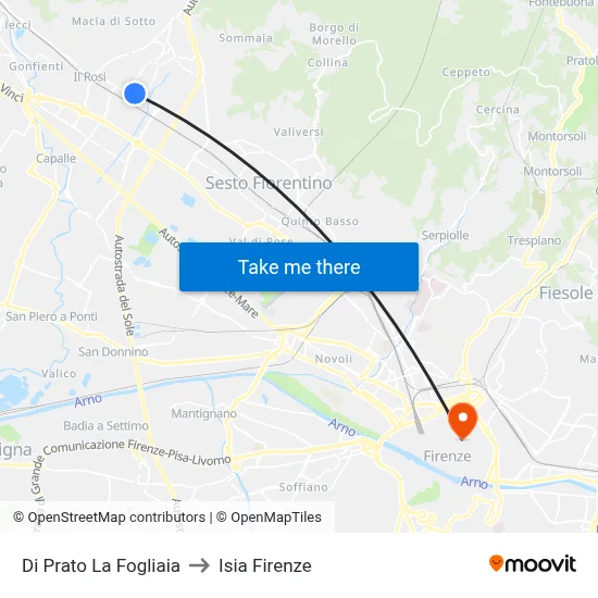 Di Prato La Fogliaia to ISIA Florence map