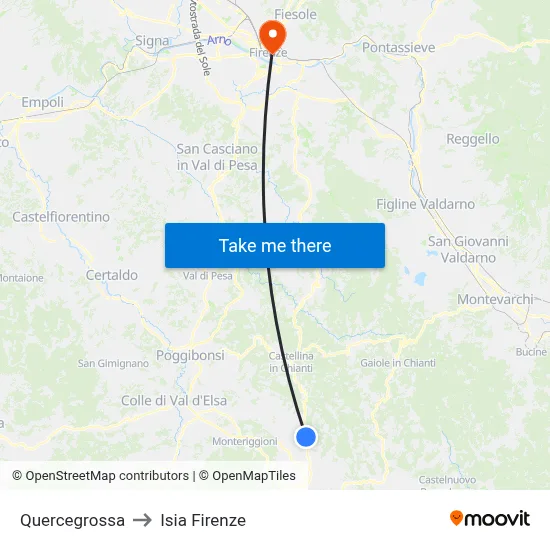 Quercegrossa to ISIA Florence map