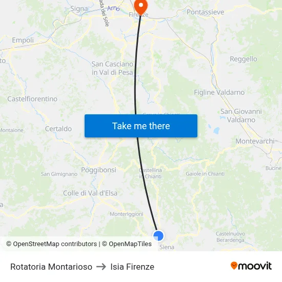 Montarioso Roundabout to ISIA Florence map
