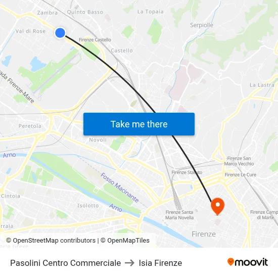 Pasolini Shopping Center to ISIA Florence map
