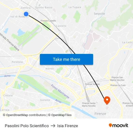 Pasolini Science Center to ISIA Florence map