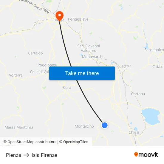 Pienza to ISIA Florence map