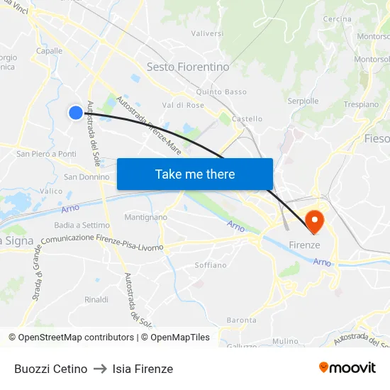 Buozzi Cetino to ISIA Florence map