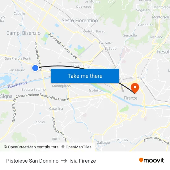 Pistoiese San Donnino to ISIA Florence map