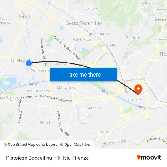 Pistoiese Baccellina to ISIA Florence map