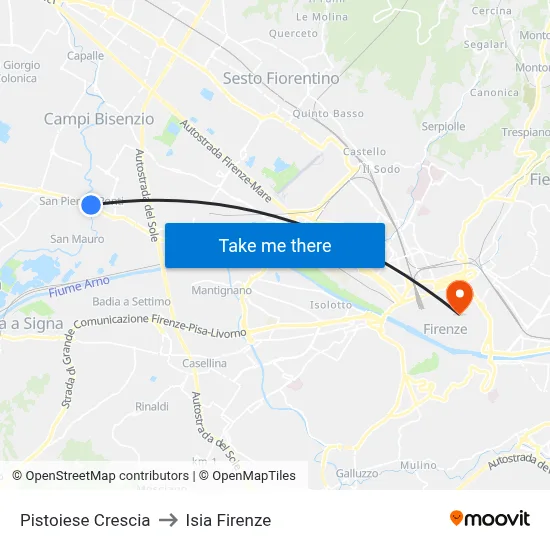 Pistoiese Crescia to ISIA Florence map