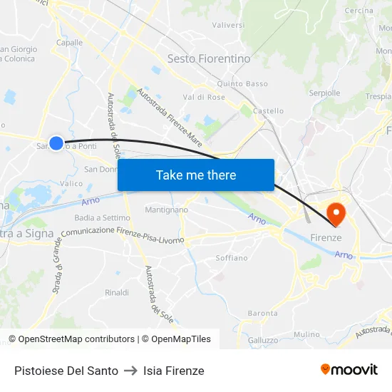 Pistoiese Del Santo to ISIA Florence map
