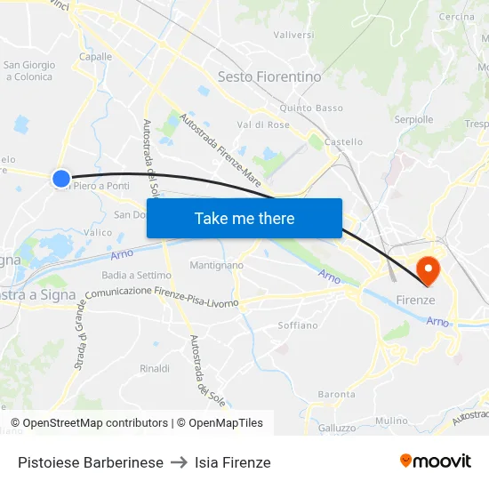 Pistoiese Barberinese to ISIA Florence map