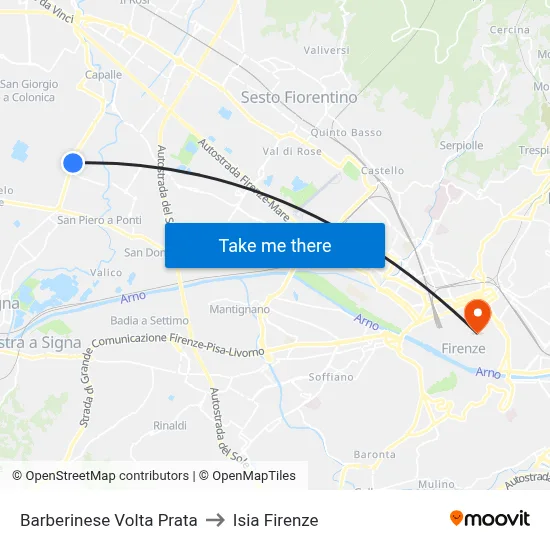 Barberinese Volta Prata to ISIA Florence map