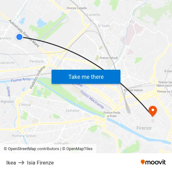 IKEA to ISIA Florence map