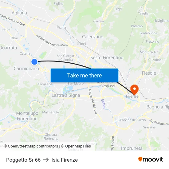 Poggetto State Road 66 to ISIA Florence map