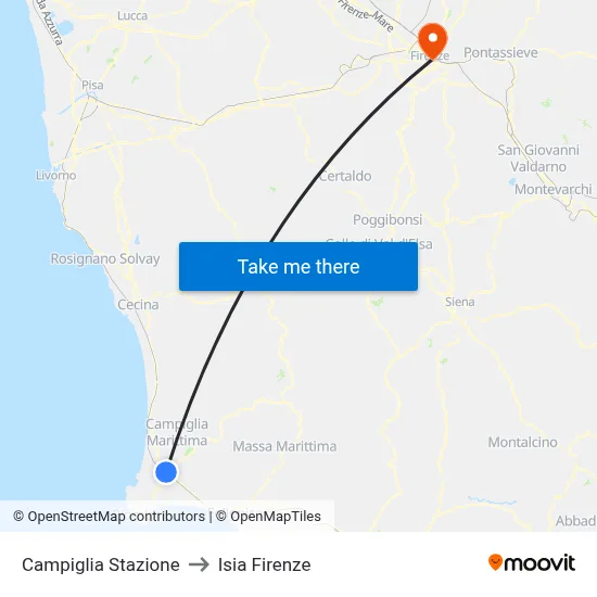 Campiglia Station to ISIA Florence map