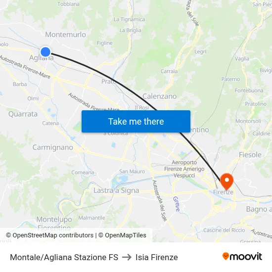 Montale/Agliana Railway Station to ISIA Florence map