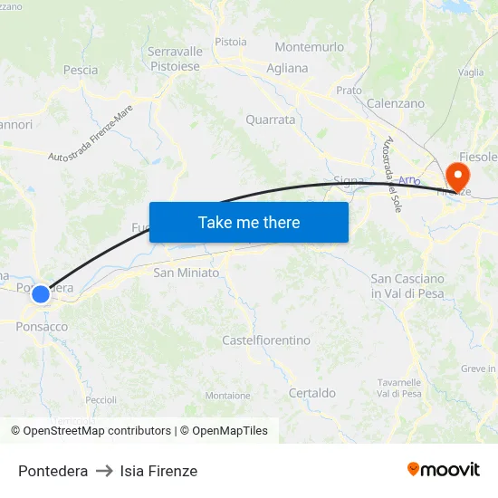 Pontedera to ISIA Florence map