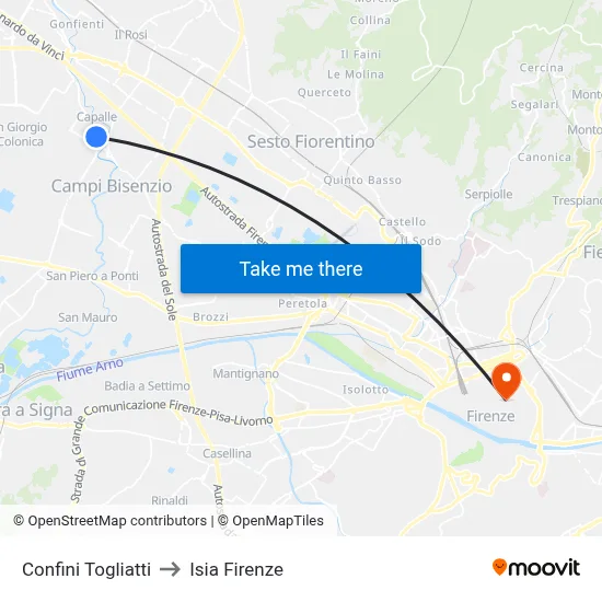 Confini Togliatti to ISIA Florence map