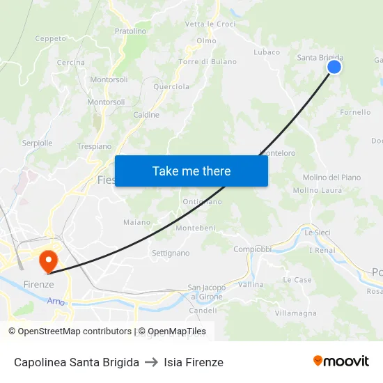 Santa Brigida Terminal to ISIA Florence map