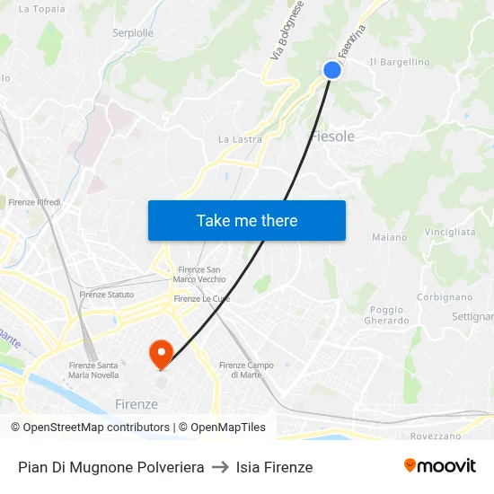 Pian Di Mugnone Powder Magazine to ISIA Florence map