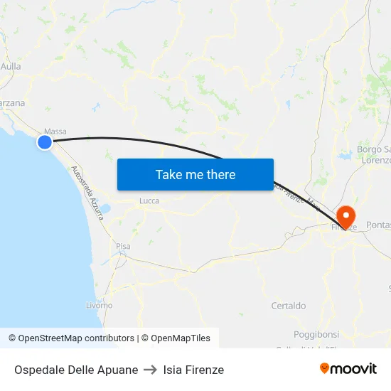Apuane Hospital to ISIA Florence map