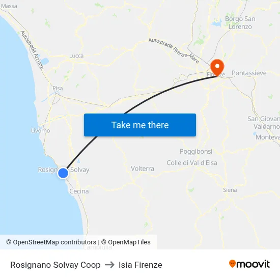 Rosignano Solvay Coop to ISIA Florence map