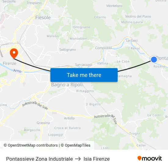 Pontassieve Industrial Zone to ISIA Florence map