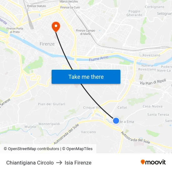 Chiantigiana Circle to ISIA Florence map