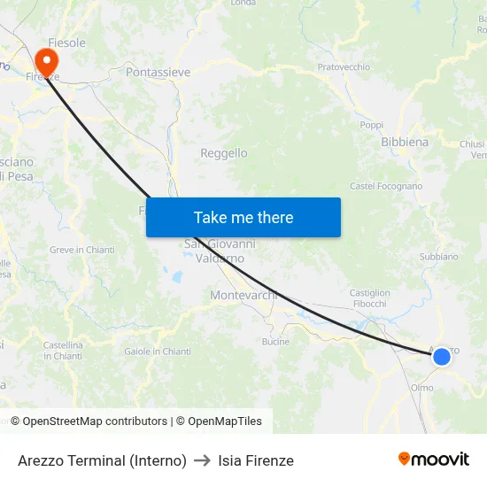 Arezzo Terminal (Interior) to ISIA Florence map