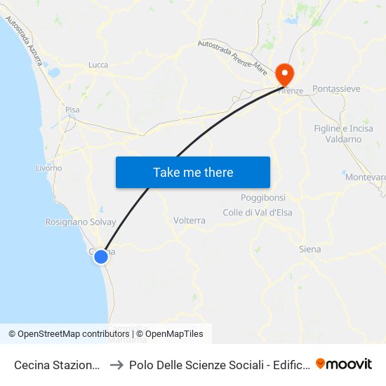 Cecina Stazione FS to Polo Delle Scienze Sociali - Edificio D5 map