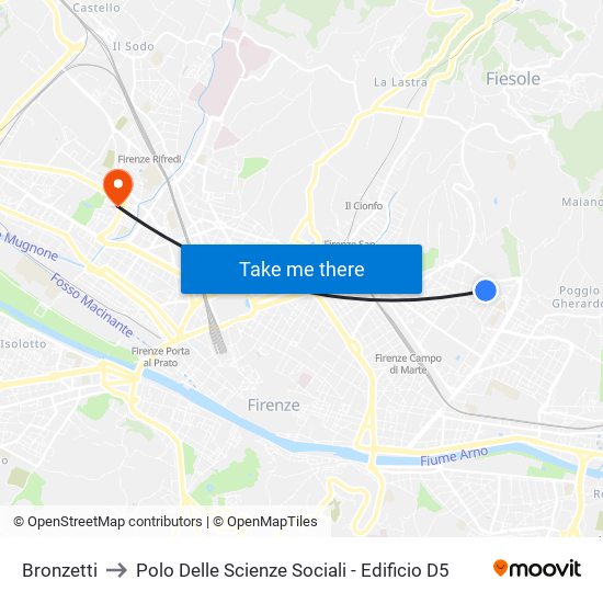 Bronzetti to Polo Delle Scienze Sociali - Edificio D5 map
