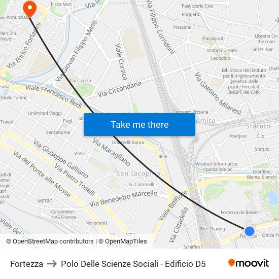 Fortezza to Polo Delle Scienze Sociali - Edificio D5 map