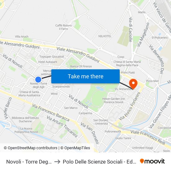 Novoli - Torre Degli Agli to Polo Delle Scienze Sociali - Edificio D5 map