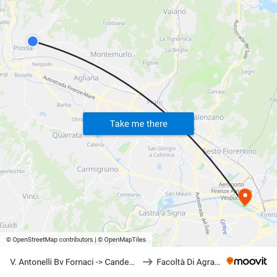 V. Antonelli Bv Fornaci -> Candeglia to Facoltà Di Agraria map