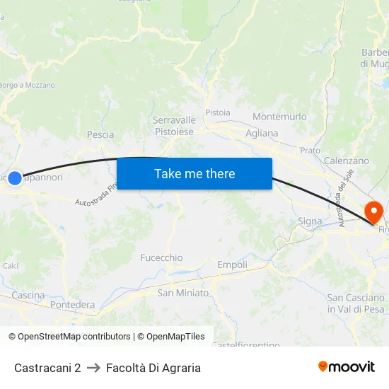 Castracani 2 to Facoltà Di Agraria map