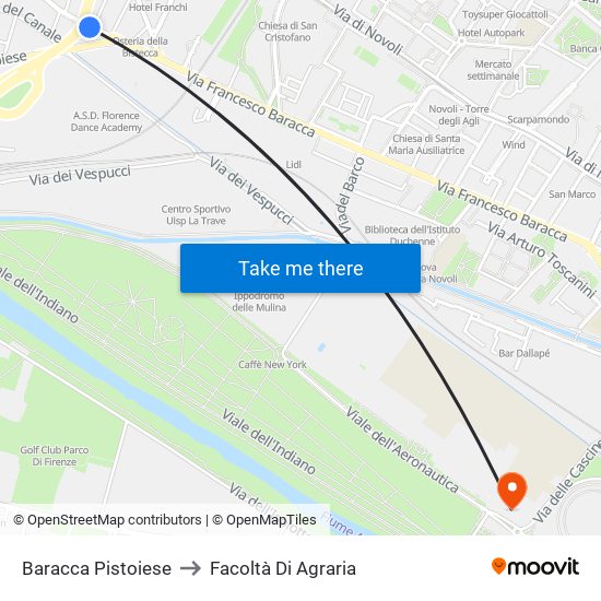 Baracca Pistoiese to Facoltà Di Agraria map