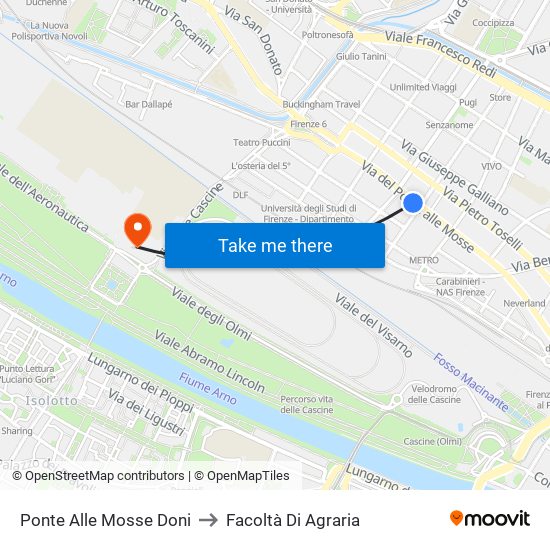 Ponte Alle Mosse Doni to Facoltà Di Agraria map