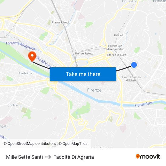 Mille Sette Santi to Facoltà Di Agraria map