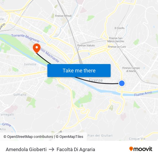 Amendola Gioberti to Facoltà Di Agraria map