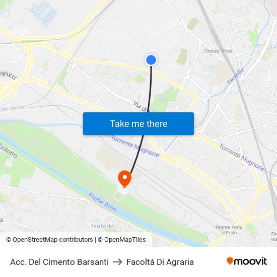 Acc. Del Cimento Barsanti to Facoltà Di Agraria map