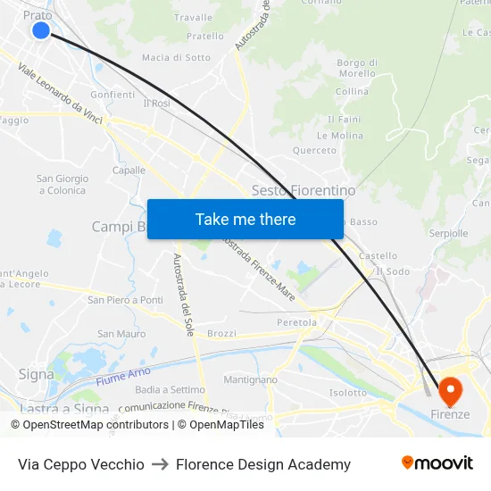 Via Ceppo Vecchio to Florence Design Academy map