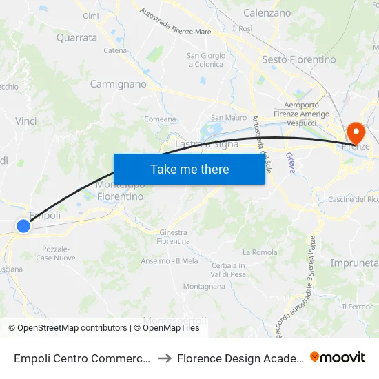 Empoli Centro Commerciale to Florence Design Academy map