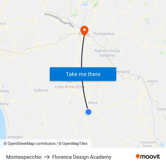 Montespecchio to Florence Design Academy map