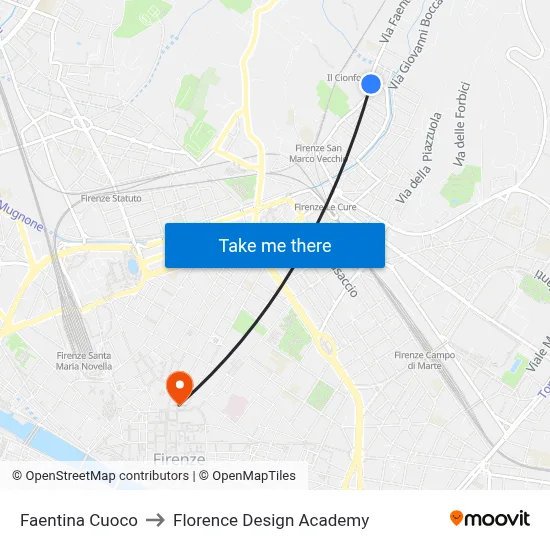Faentina Cuoco to Florence Design Academy map