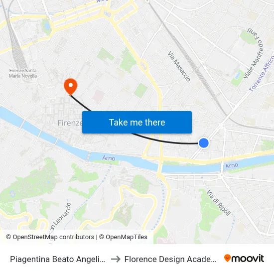 Piagentina Beato Angelico to Florence Design Academy map