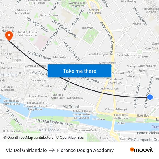 Via Del Ghirlandaio to Florence Design Academy map