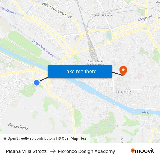 Pisana Villa Strozzi to Florence Design Academy map