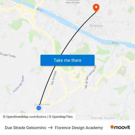 Due Strade Gelsomino to Florence Design Academy map
