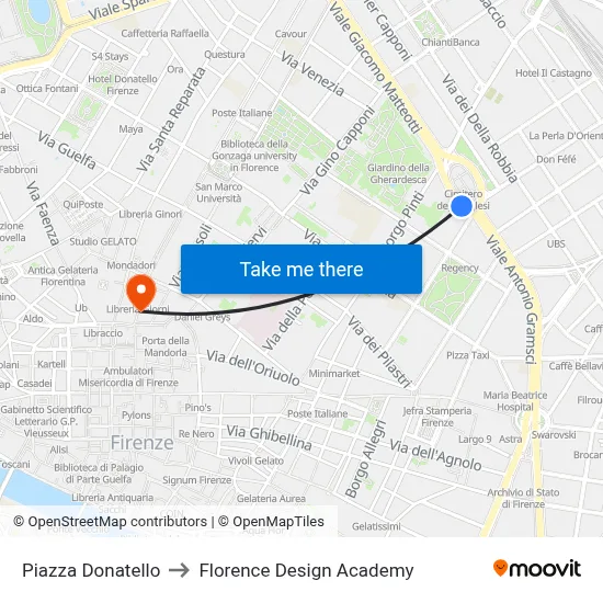 Donatello Square to Florence Design Academy map