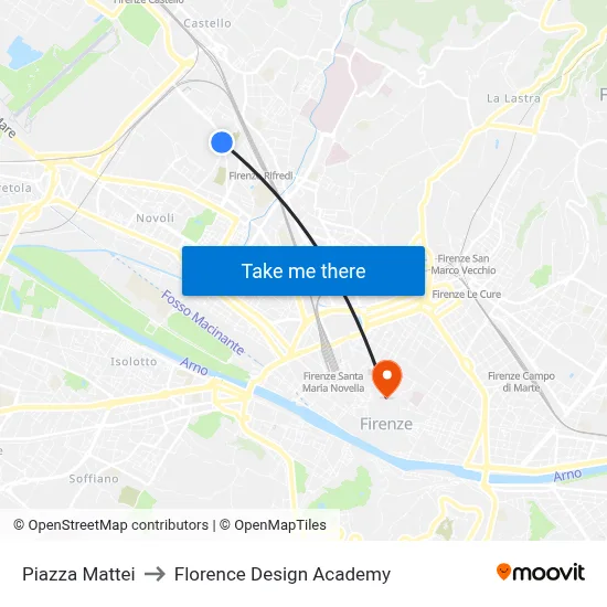 Mattei Square to Florence Design Academy map