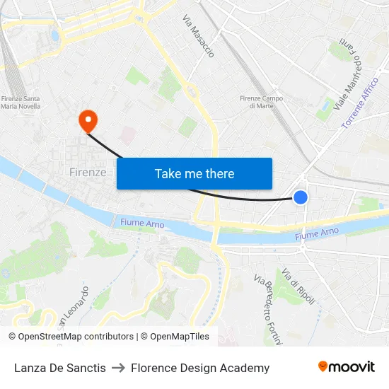 Lanza De Sanctis to Florence Design Academy map