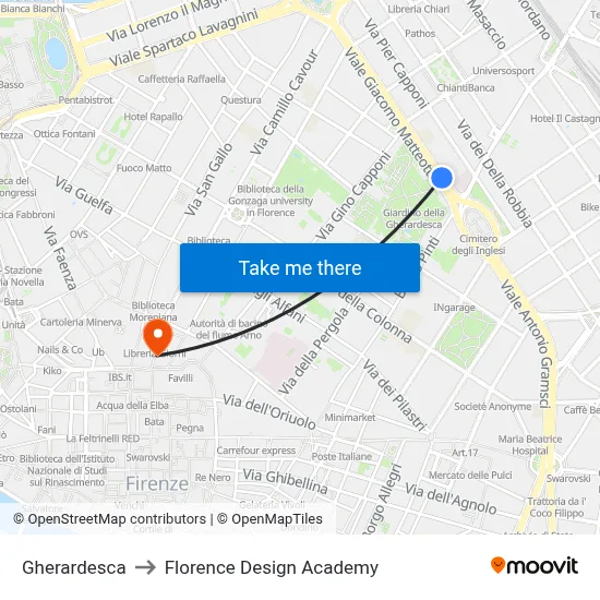 Gherardesca to Florence Design Academy map
