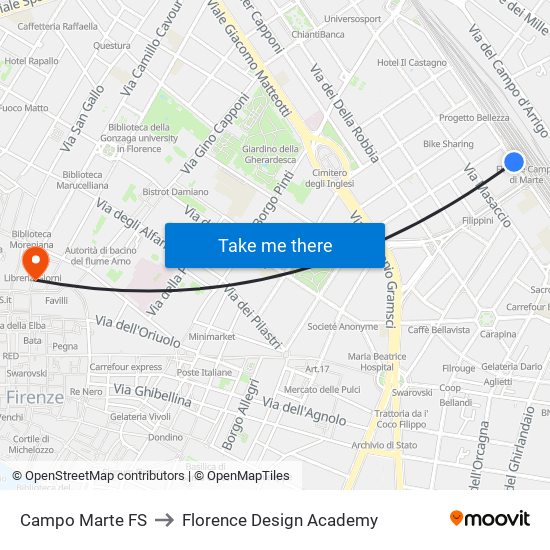 Campo Marte FS to Florence Design Academy map